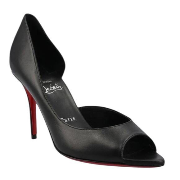 Christian Louboutin Open Apostropha 80 d'Orsay Leather Pump Black Size 38 - Picture 1 of 13